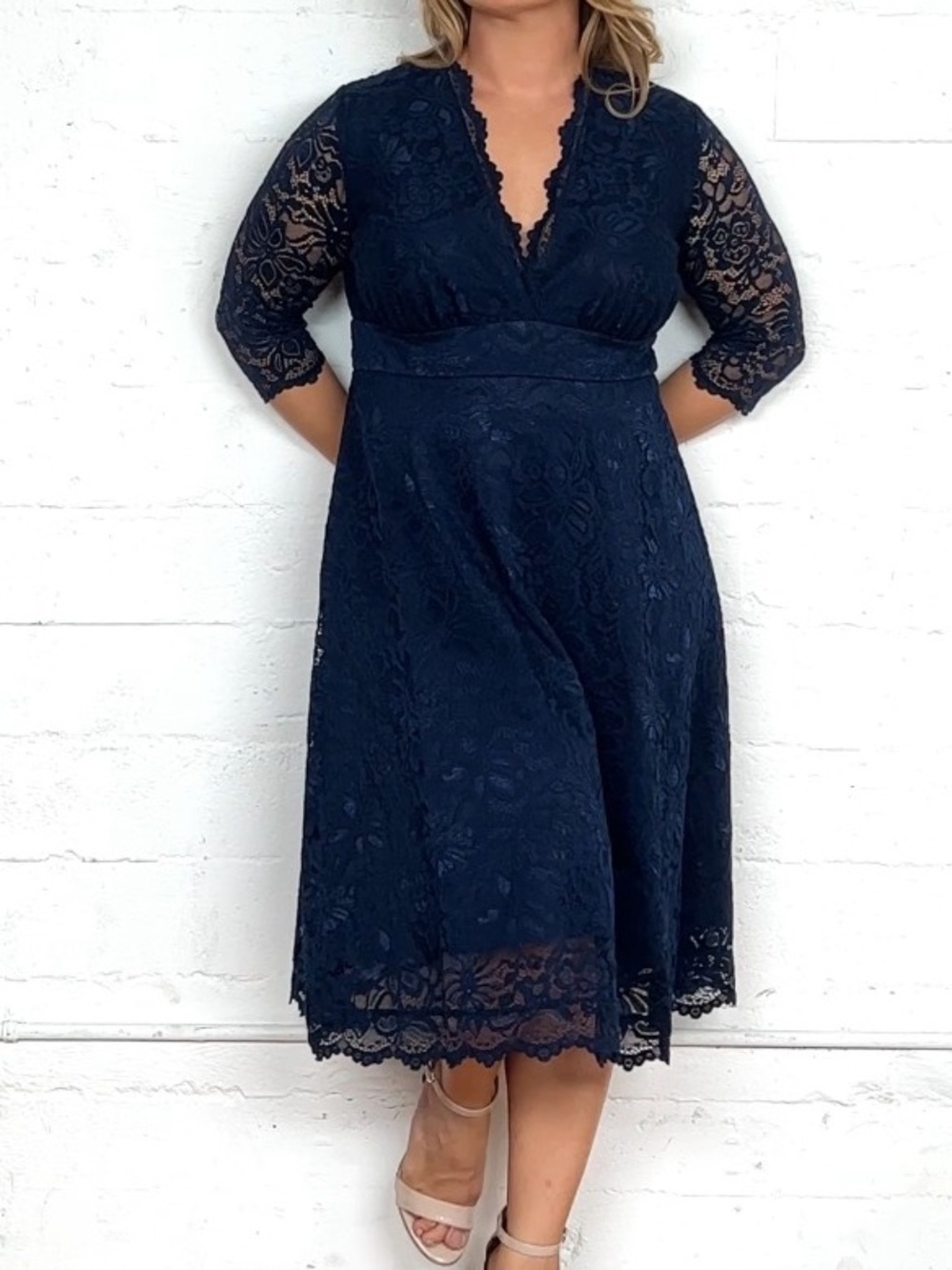 Kiyonna Mademoiselle Lace Cocktail Midi Dress Size 1X Sapphire Blue
